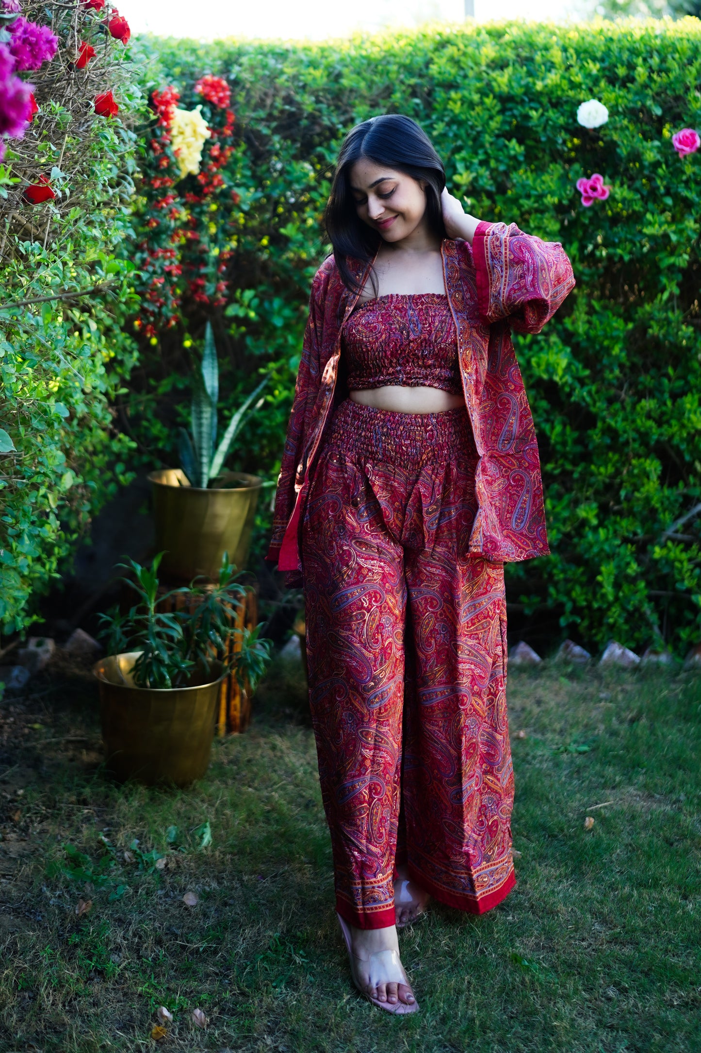 Red Three Piece Parallel Co-ord Set (Copy)