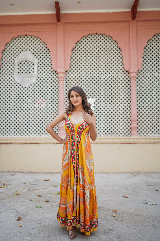 Mango Yellow Backless Long Dress