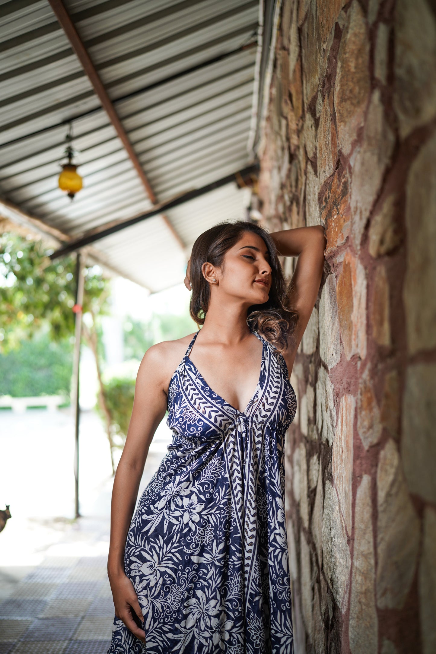 Royal Blue & White Backless Long Dress