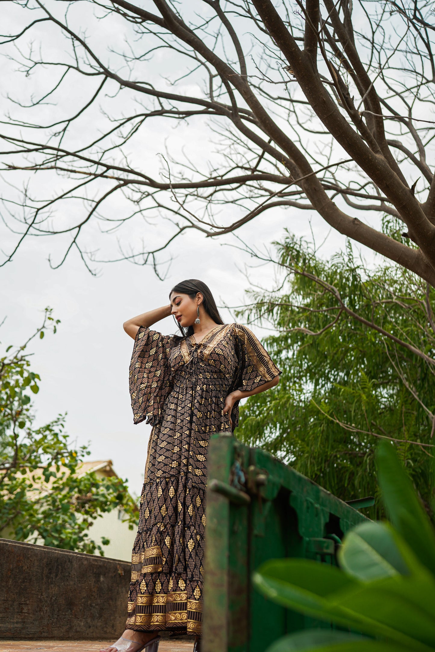 Black & Golden Long  String Dress